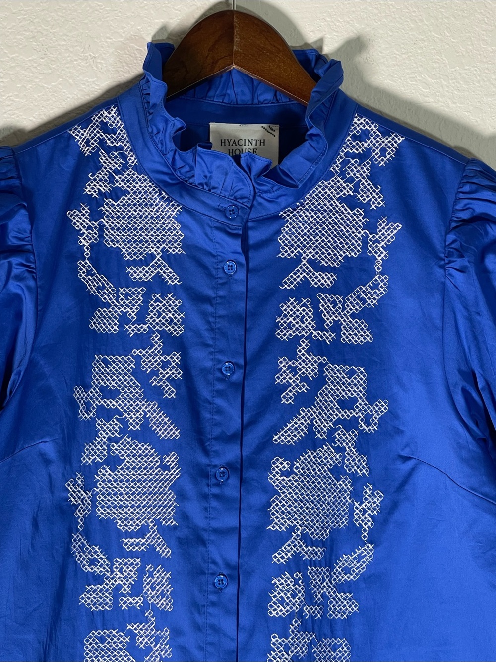 Hyacinth House Royal Blue with White Embroidery Lou Lou Mini Dress NWT Sz Large - Picture 7 of 16